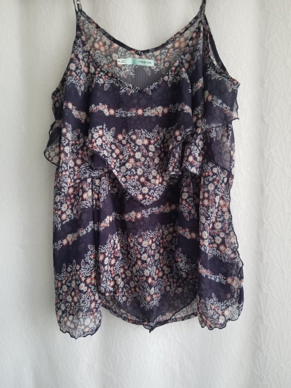 Maurices Sheer Floral Tank Top Spaghetti Straps Medium